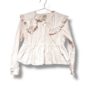 Only blue denim elegant peplum ruffle blouse size 36/small
